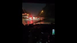 Heavy rain and winds sweep across in North Hills, Long Island, New York, USA