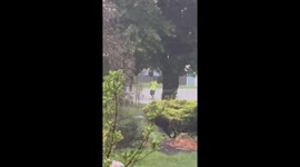 Flooded streets during heavy rain in Bridgewater, New Jersey