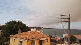 Intense smoke fills the air as forest fire continues in Șarköy, Tekirdag, Turkey