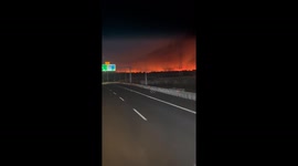 Wildfire seen from moving car near Kavakköy, Turkey – July 15, 2025