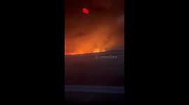 Close-up view of Kavakköy wildfire from road – July 15, 2025