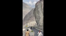 Landslide covers mountain road in Skardu, Pakistan