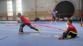 Resistance band mishap during student training in Gansu, China