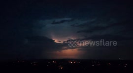 Lightning captured during evening storm in London, Kentucky, USA