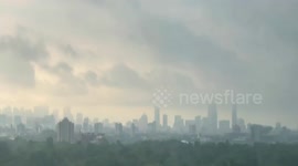 Moody skyline under thick clouds in Cambridge, Massachusetts