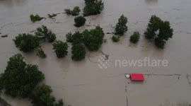 US: Drone Captures Intense Flooding On Lampasas River In Kempner, Texas