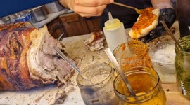 Authentic Florentine Street Food Sandwich Served from Traditional Food Cart in Florence, Italy
