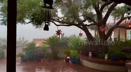 Heavy rain and strong winds hit Catalina Mountain foothills in Tucson, Arizona