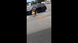 Box of fried chicken falls outside of ACME store in Clayton, New Jersey, USA