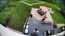 Grandma nearly falling from backyard platform in Rochester Hills, Michigan, USA