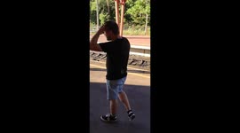 Thirsty fail: Man gets surprised by powerful fountain jet!