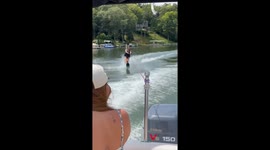 Woman falls while water skiing in Palmyra, Wisconsin, USA