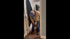 Man startled as playful calf nudges him indoors in Brooksville, Florida, USA