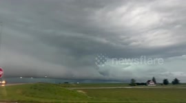 Stormy drive through heavy rain and low visibility in Iowa, USA