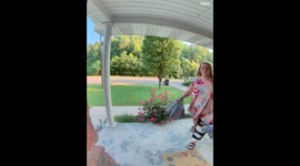 Woman trips while entering home in Manchester, Kentucky, USA