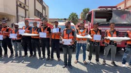 Civil defense workers in Gaza protest Israeli strikes and blockade