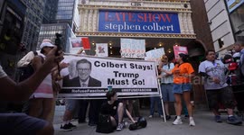US: Anti-Trump protesters rally outside CBS Late Show Studio over Colbert firing