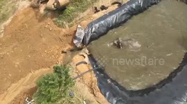 Stranded elephant rescued from 30ft deep reservoir in Thailand