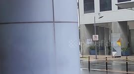 Lamp blown down street during typhoon in the Philippines