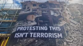 Activist group Led by Donkeys display giant scene of Gaza devastation opposite Labour HQ in protest of ongoing war
