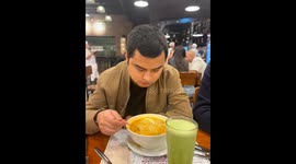 Soup stare turns to hilarious splash scene in Lima dining mishap