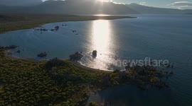 US: Drone captures sunset over California’s Mono Lake Tufa Reserve