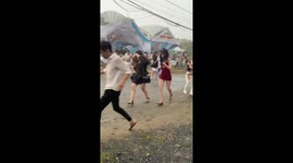 Strong winds knock over tent and disrupt event in Tan Thanh Dong, Ho Chi Minh, Vietnam