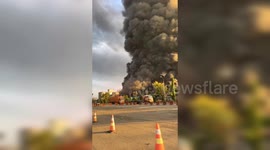 Massive Fire Engulfs Cooking Oil Factory in Indonesia's North Sumatra