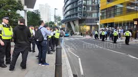 Pro Illegal Immigration protestors show up to the anti Illegal Immigration protest outside the Britannia International Hotel in Canary Wharf