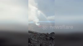 US: Rainbow And Lava Light Up Misty Morning At Kīlauea Summit