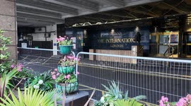 Anti-immigration protesters gather outside of the Britannia Hotel in Canary Wharf for a second day of protests