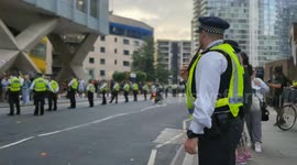 Tensions rise after second night of anti-immigartion protests outside of the Britannia Hotel in Canary Wharf