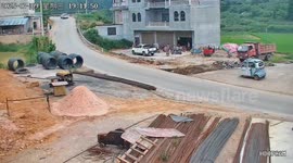 Tuk-tuk overturns on sharp bend but somehow stays upright