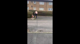 Kung Fu fantasy: Man pretend to be a Kung Fu hero battling invisible villains