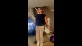 Man tries to lift his partner for upside down challenge but drops her