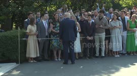 US: US President Trump departs for Scotland, briefly addresses reporters