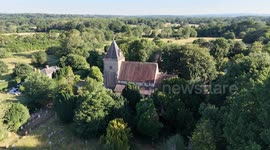 A fly past of the 13th century St Margaret's Church in Ifield, Crawley, West Sussex on 11 July 2025