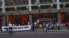 Pro-Palestine protesters rally outside New York Times over column denying Israel's genocide in Gaza