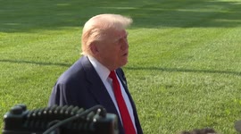 US President Trump briefly addresses media before departing for Scotland