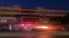 Tricycle on fire rushes to fire station for help in Henan, China