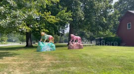 Lions and cats display in front of the court house and jail in Bennington