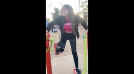 Girl falls while using outdoor air walker in Buenos Aires, Argentina