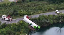 Lorry veers off road into lake - sparking emergency response