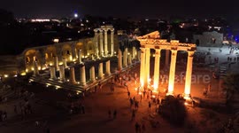 Illuminated Side Ancient City in Antalya attracts more tourists at night