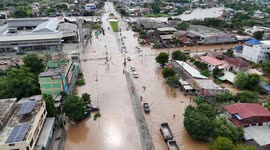 Drone captures flood devastation as defences break in central Thailand