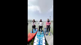 Kayak selfie video goes wrong when girls fall into water