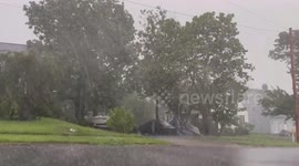 Gusty winds and heavy rain batter Cumberland, Maryland, USA