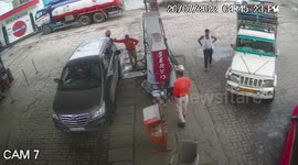 Bus full of passengers crashes into cars at petrol station in India