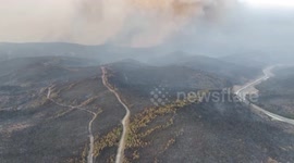 DRONE - Firefighting efforts continue to extinguish large wildfire in western Türkiye (3)