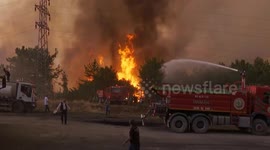 Firefighters battle forest fire in Turkey's northern city of Karabuk